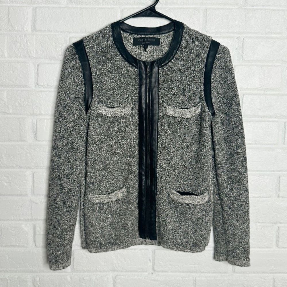 Rag & Bone Minella Leather Trimmed Jacket Boucle Gray Black size XS
